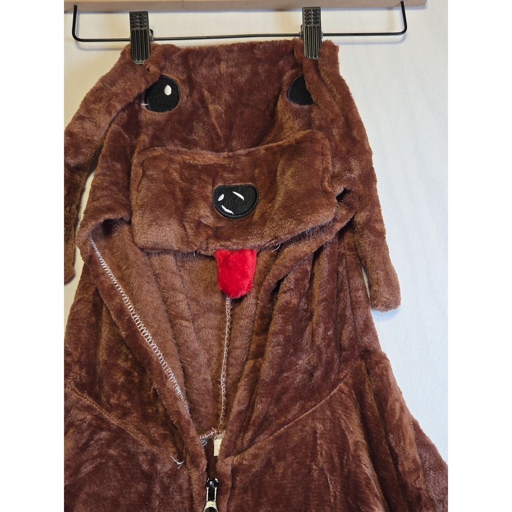Dog‎ Costume Adult Small Brown Plush Fleece Hooded Full Zip Cosplay Halloween